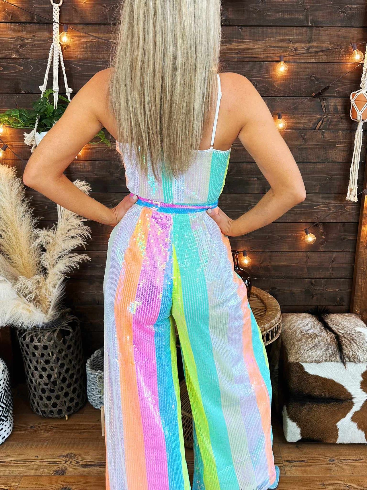 Neon Rainbow Sequin Jumpsuit for Women