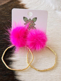 Thumbnail for Hoop N Holler Gold Earrings - Hot Pink