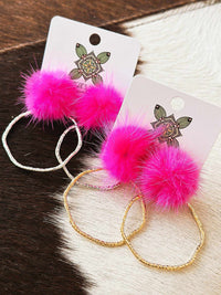 Thumbnail for Hoop N Holler Silver Earrings - Hot Pink