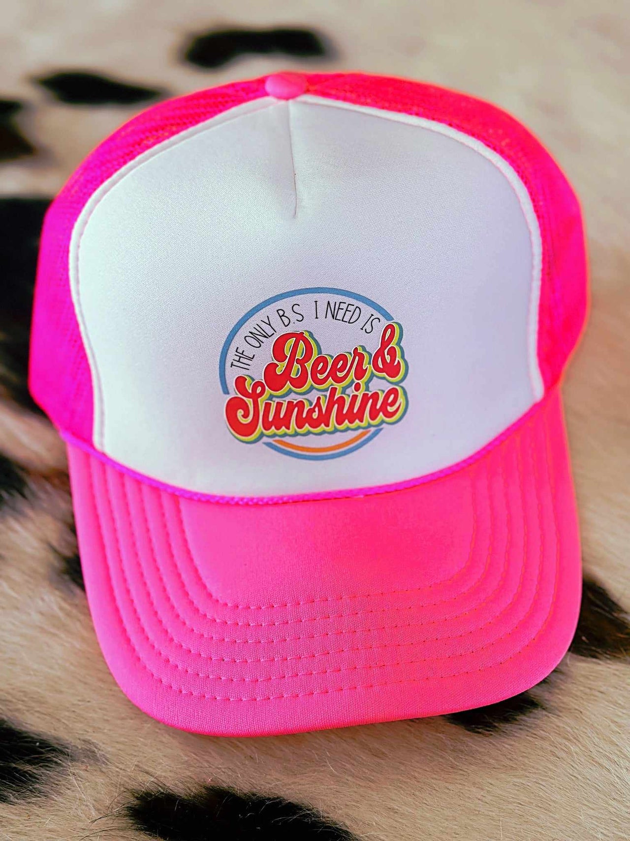 Only BS I Need Trucker Hat - Neon Pink and White