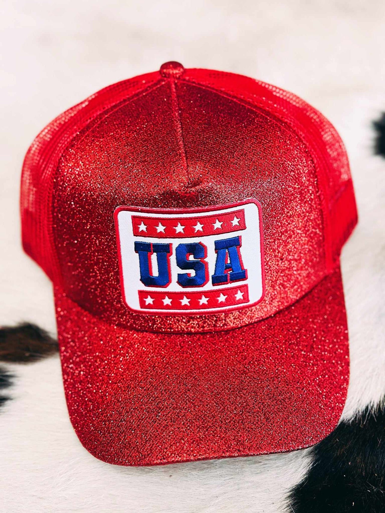 Retro USA Hat - Red Glitter