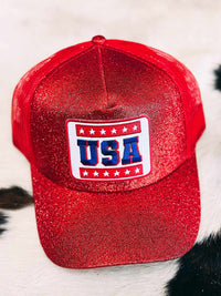 Thumbnail for Retro USA Hat - Red Glitter