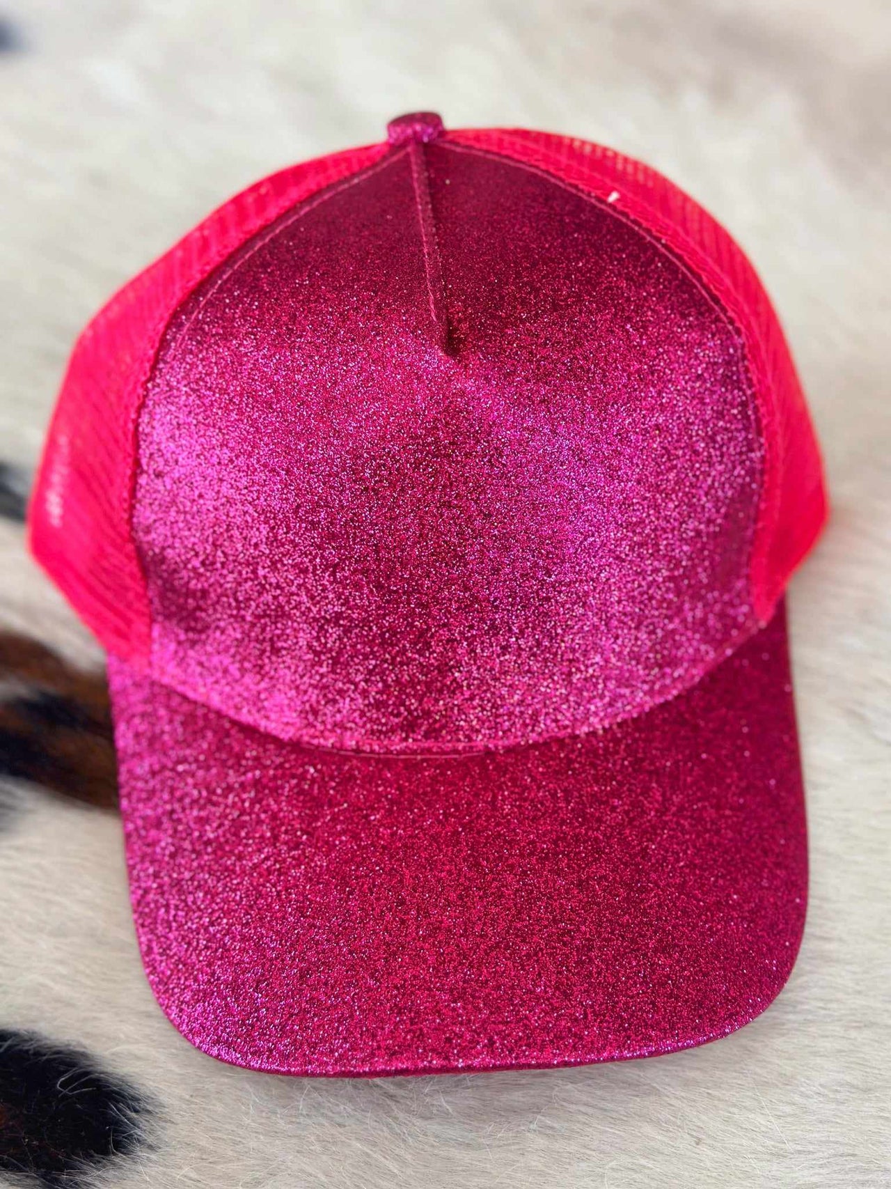 Glitter Vibes Ponytail Hat - Hot Pink