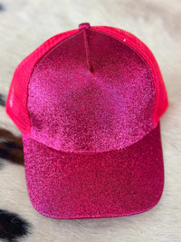 Thumbnail for Glitter Vibes Ponytail Hat - Hot Pink