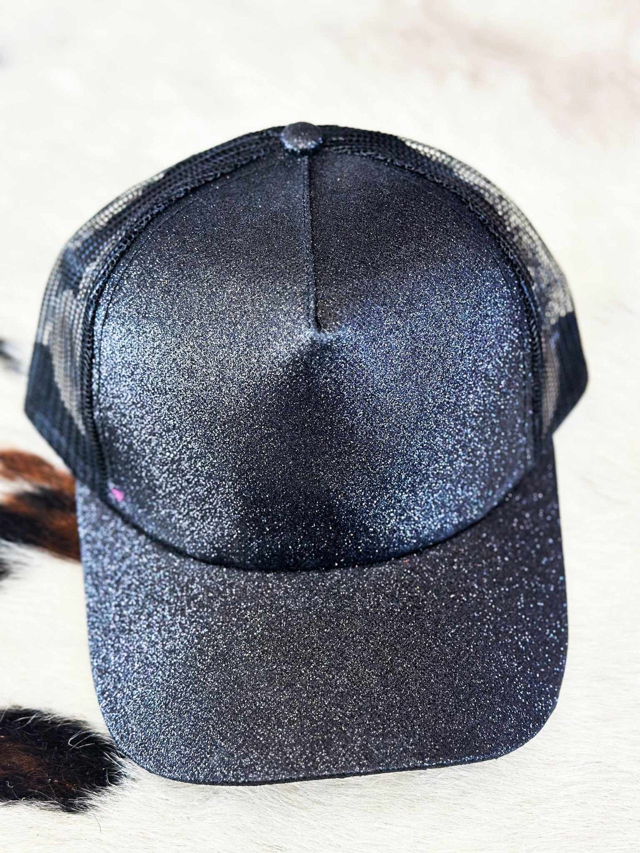 Glitter Vibes Ponytail Hat - Black