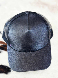Thumbnail for Glitter Vibes Ponytail Hat - Black