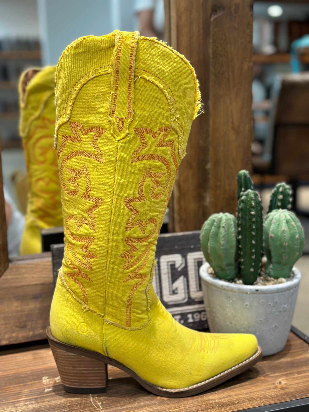 Texas Tornado Denim Boot by Dingo - Yellow