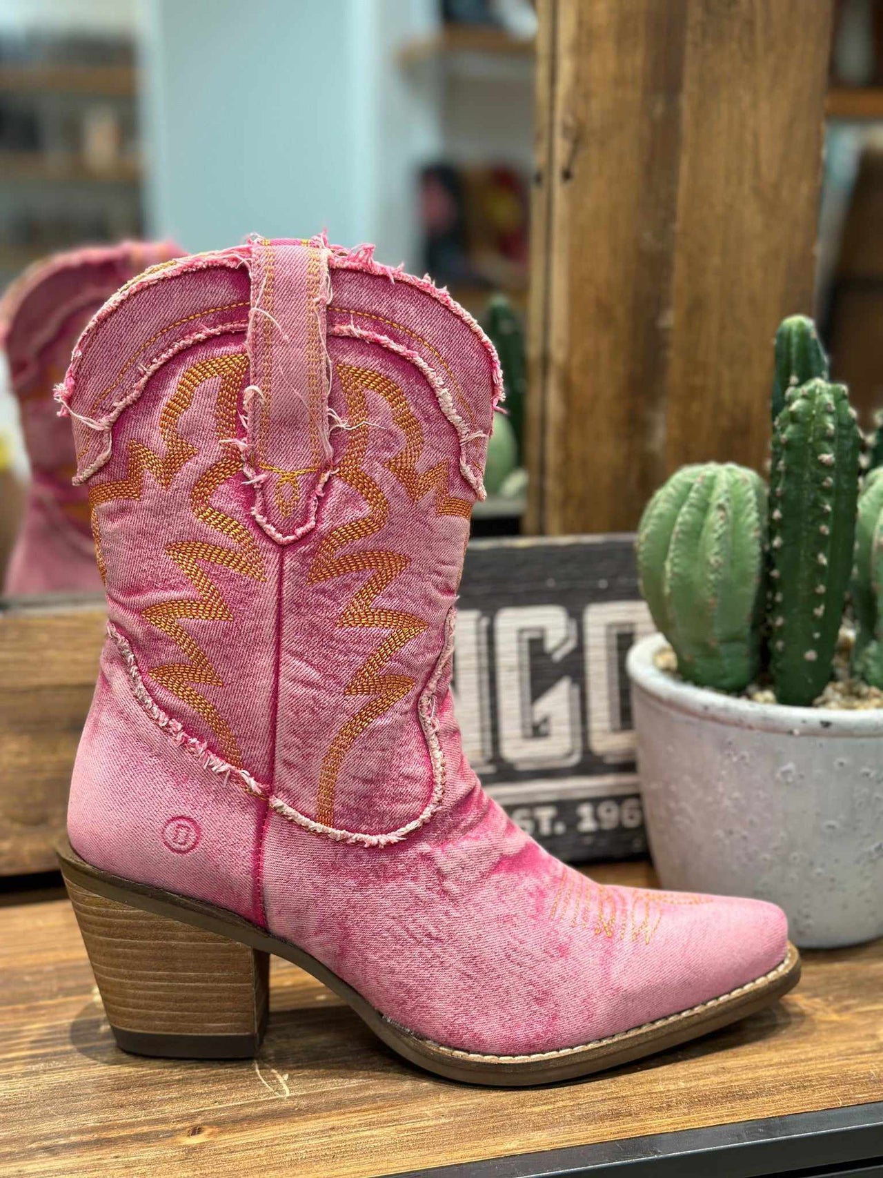 Yall Need Dolly Denim Bootie by Dan Post - Pink