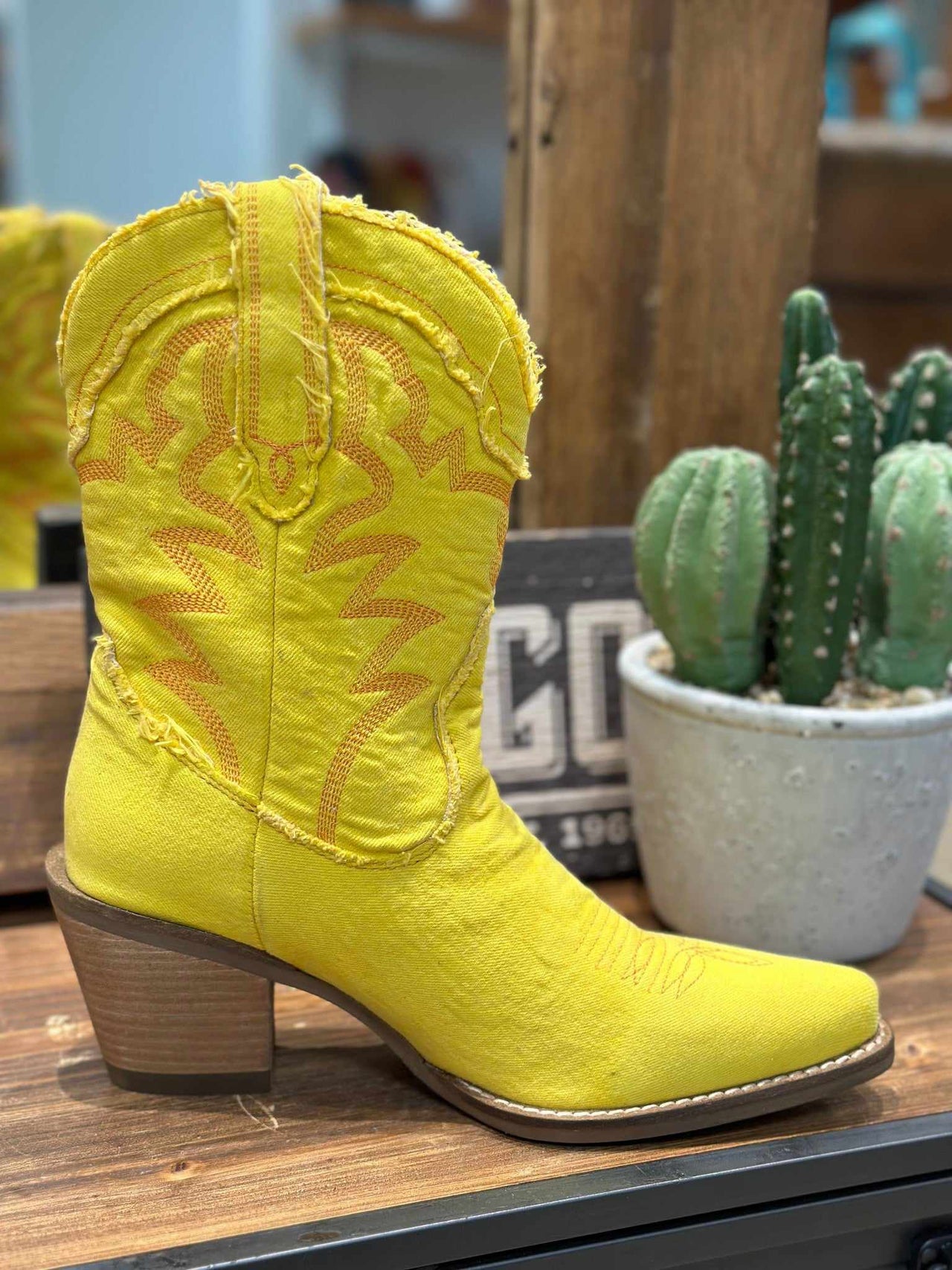 Yall Need Dolly Denim Bootie by Dan Post - Yellow