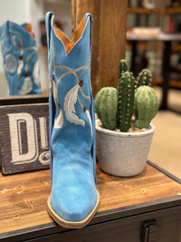 Thumbnail for Blue western boots with feather embroidery