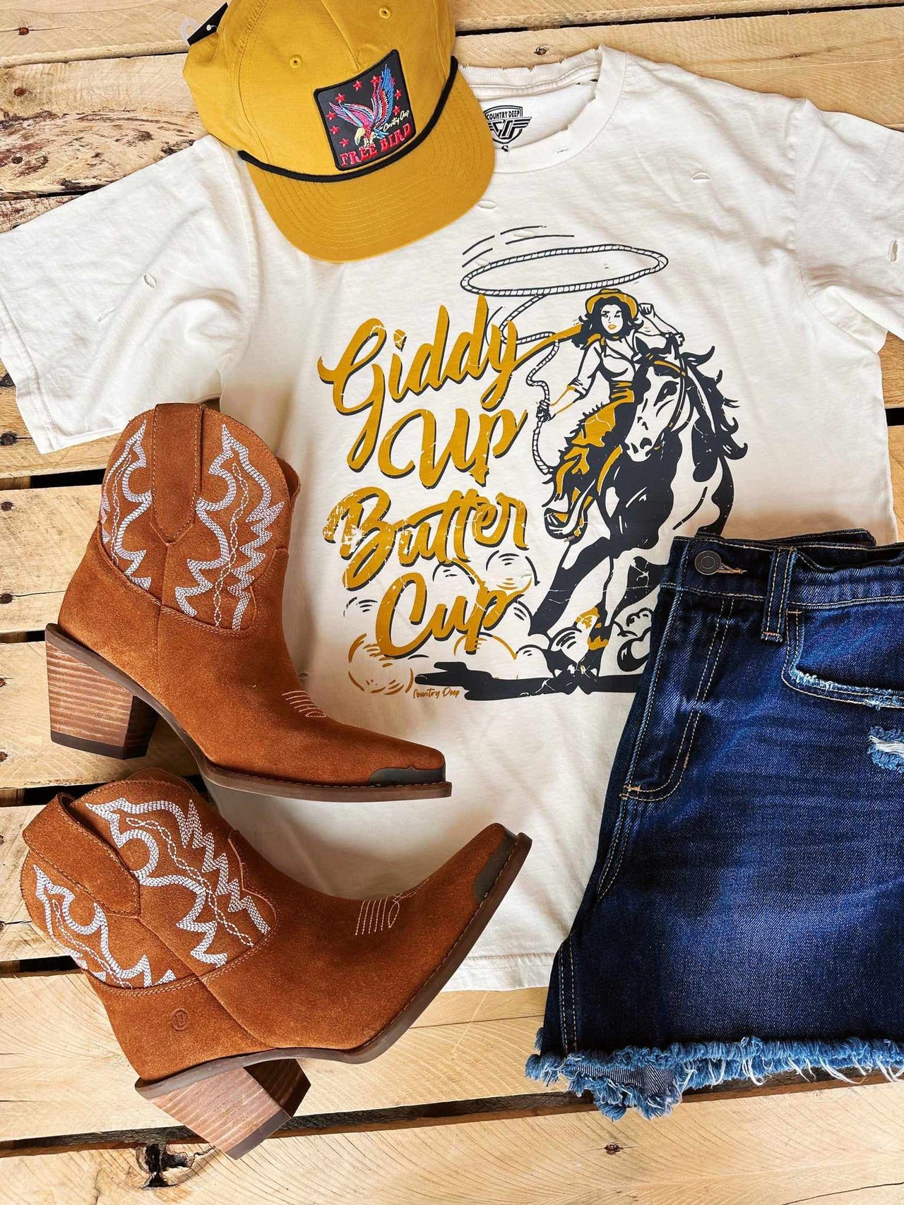 Giddy Up Butter Cup Distressed T shirt