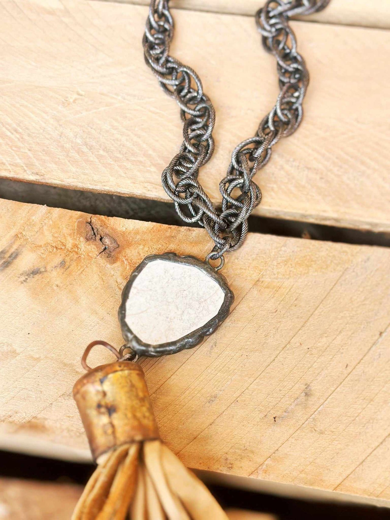Make A Statement Ivory Stone Tassel Necklace - Tan