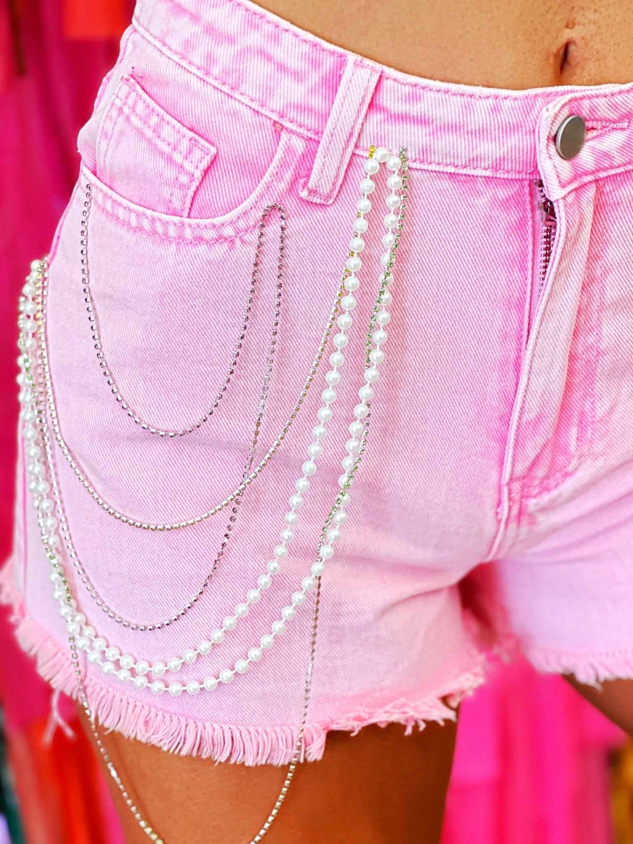 Center Stage Rhinestone and Pearl Shorts - Pink