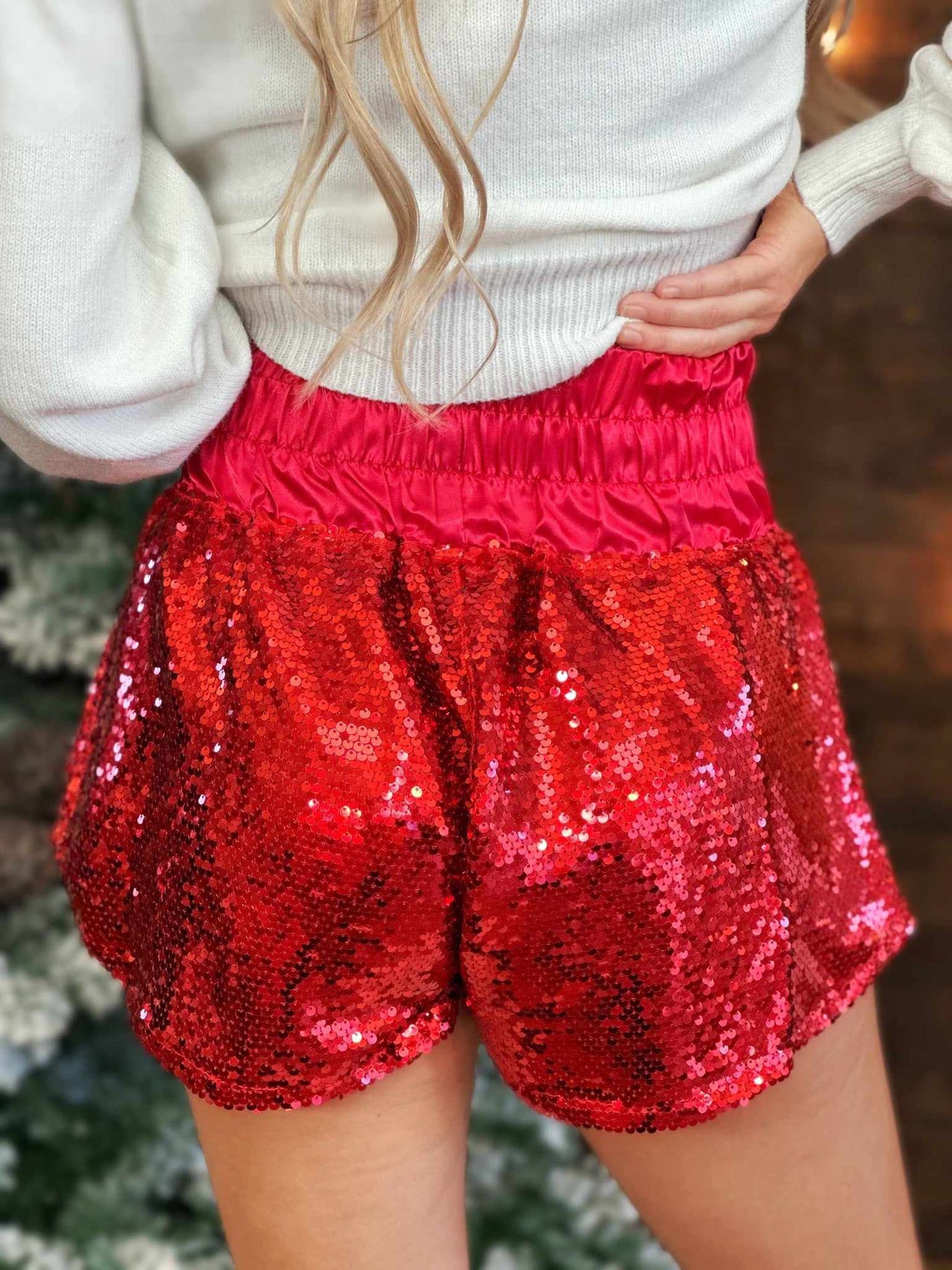 Rosy Red Cheeks Sequin Shorts