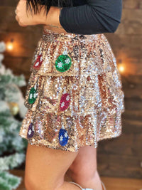 Thumbnail for Sleigh Queen Sequin Skirt - Gold