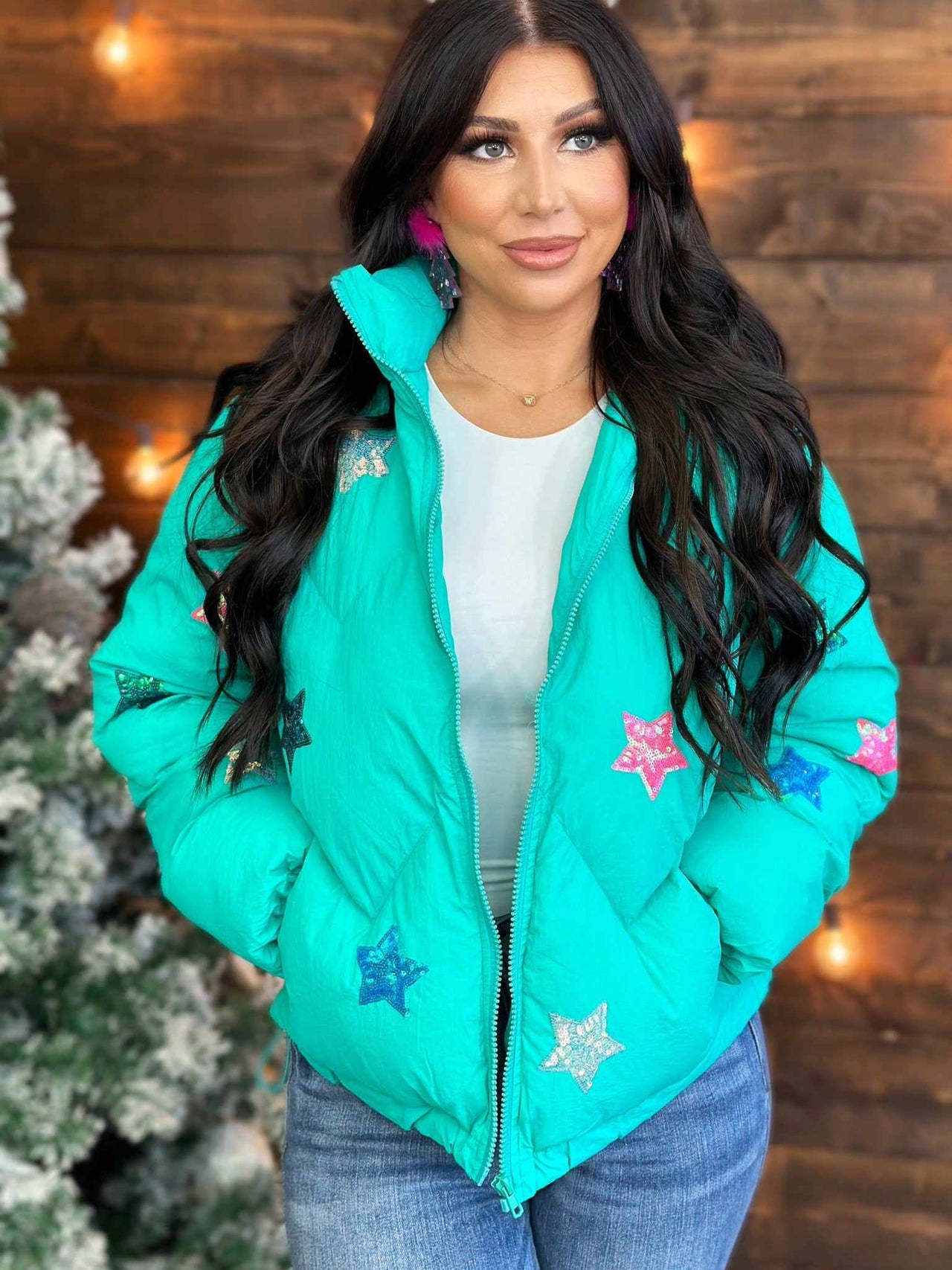 Out Of This World Puffer Jacket - Green