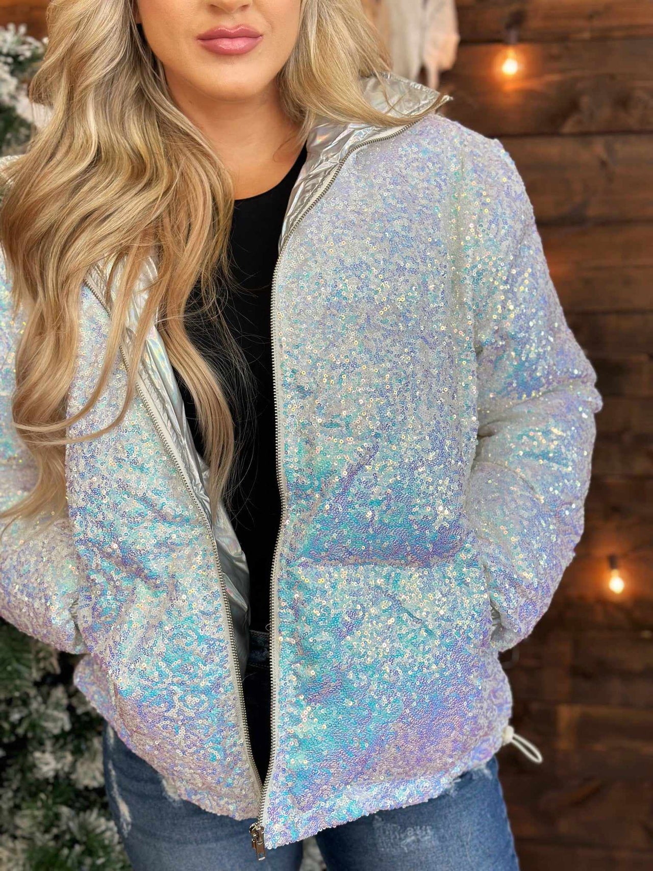 Remember Me Puffer Sequin Jacket - White