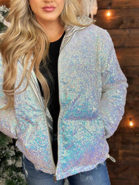 Thumbnail for Remember Me Puffer Sequin Jacket - White