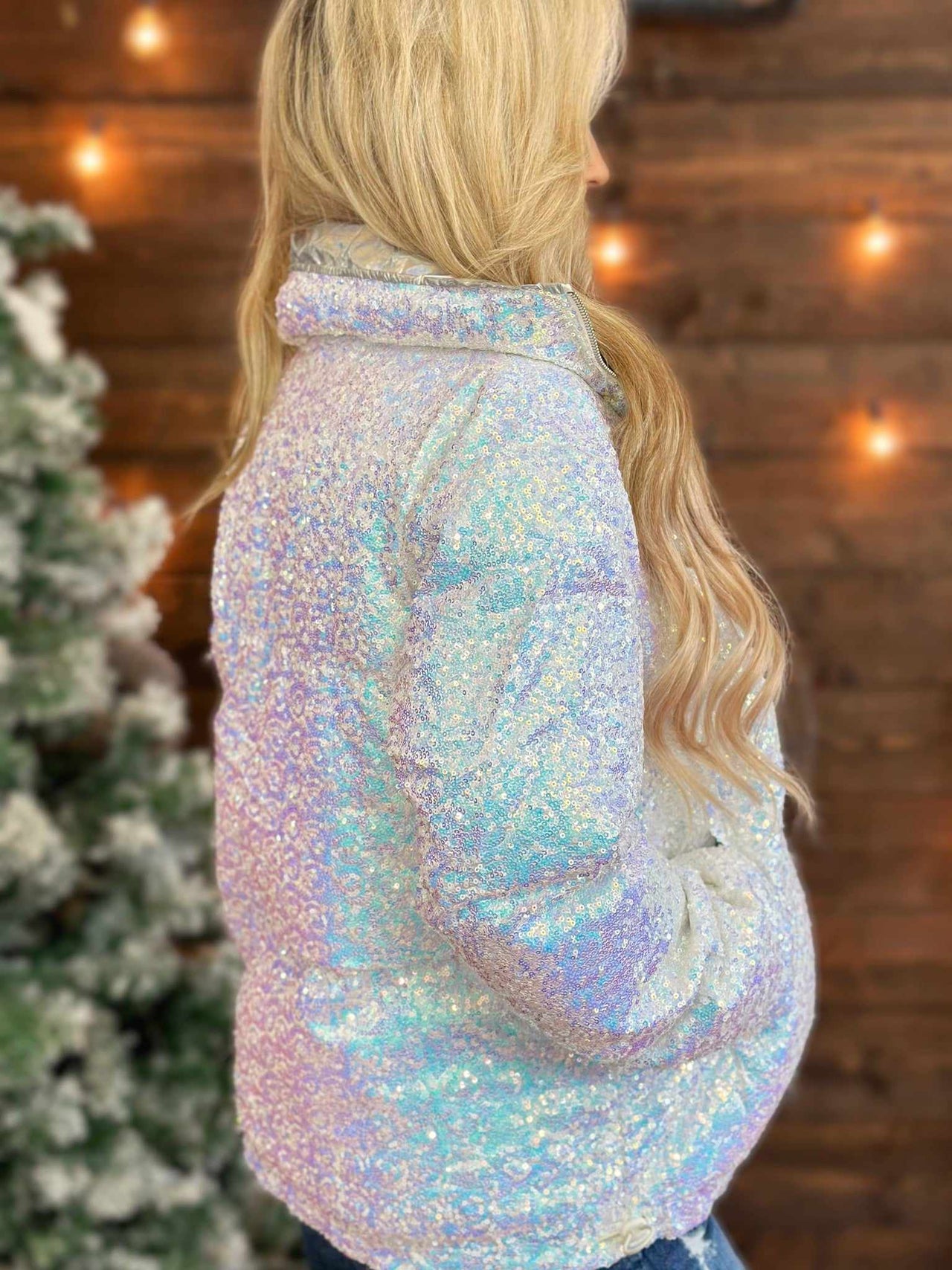 Remember Me Puffer Sequin Jacket - White