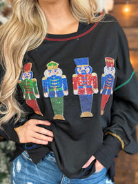 Thumbnail for Lighweight black sweater with sequin nutcrackers