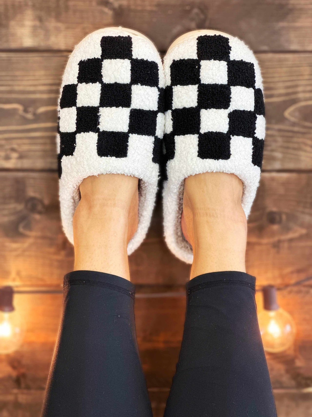 Checkered Cozy Slippers - Black
