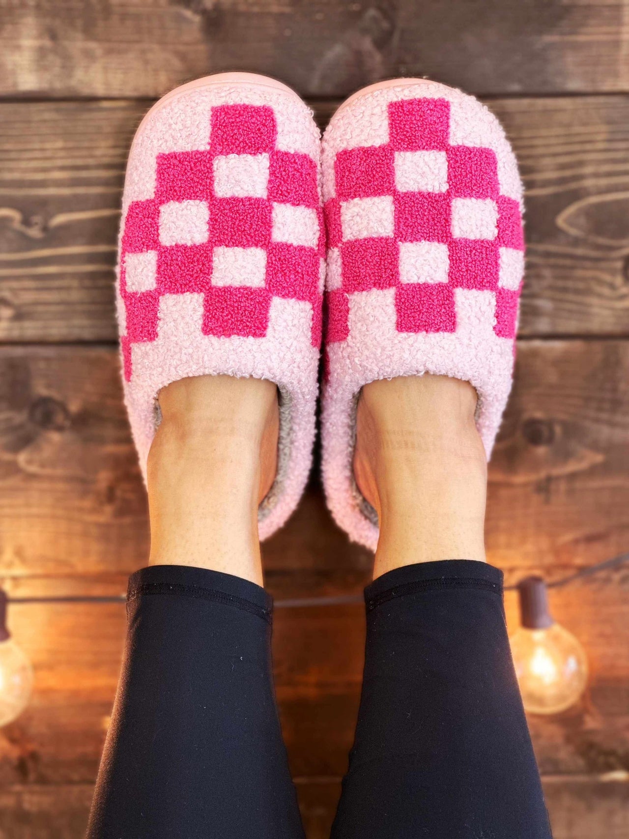 Checkered Cozy Slippers - Pink