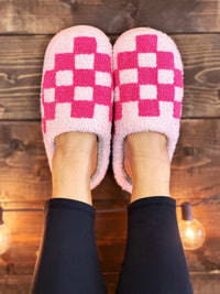 Thumbnail for Checkered Cozy Slippers - Pink