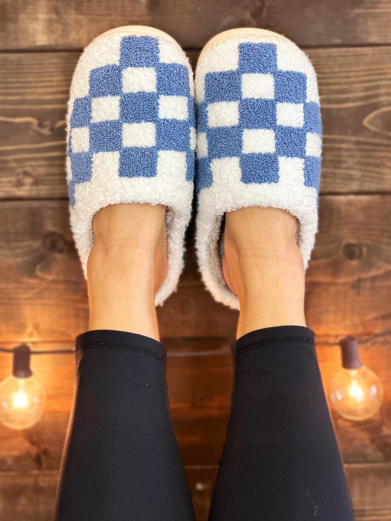 Checkered Cozy Slippers - Blue