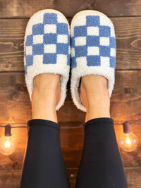 Thumbnail for Checkered Cozy Slippers - Blue