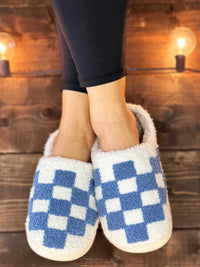 Thumbnail for Checkered Cozy Slippers - Blue