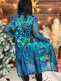 Thumbnail for The Royal Sequin Duster - Turquoise on Black