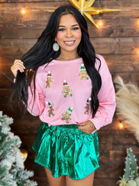 Thumbnail for Pink sweater with sequin gingerbread men