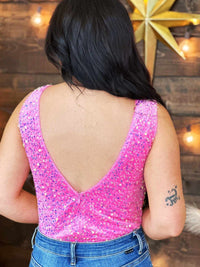 Thumbnail for Backstage Pass Sequin Bodysuit - Pink