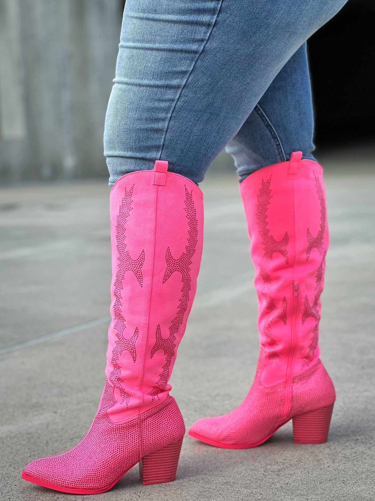 The Julie Rhinestone Boots - Pink - Wide Calf