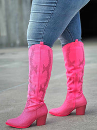 Thumbnail for The Julie Rhinestone Boots - Pink - Wide Calf