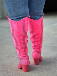 Thumbnail for Wide calf barbie pink rhinestone western boots.