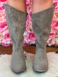 Thumbnail for Wide Calf Crystal Rhinestone Boot - Taupe