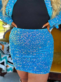 Thumbnail for Beauty & The Blue Sequin Mini Skirt