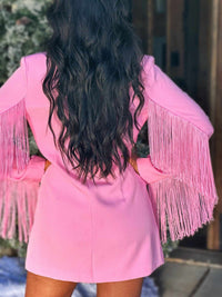 Thumbnail for Pink jacket mini dress with fringe 