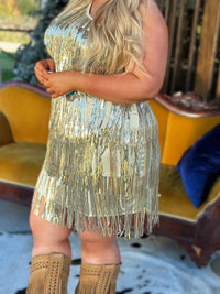 Thumbnail for Gold sequin fringe dress