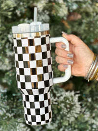 Thumbnail for Stainless Steel Checkered Tumbler - Black and White