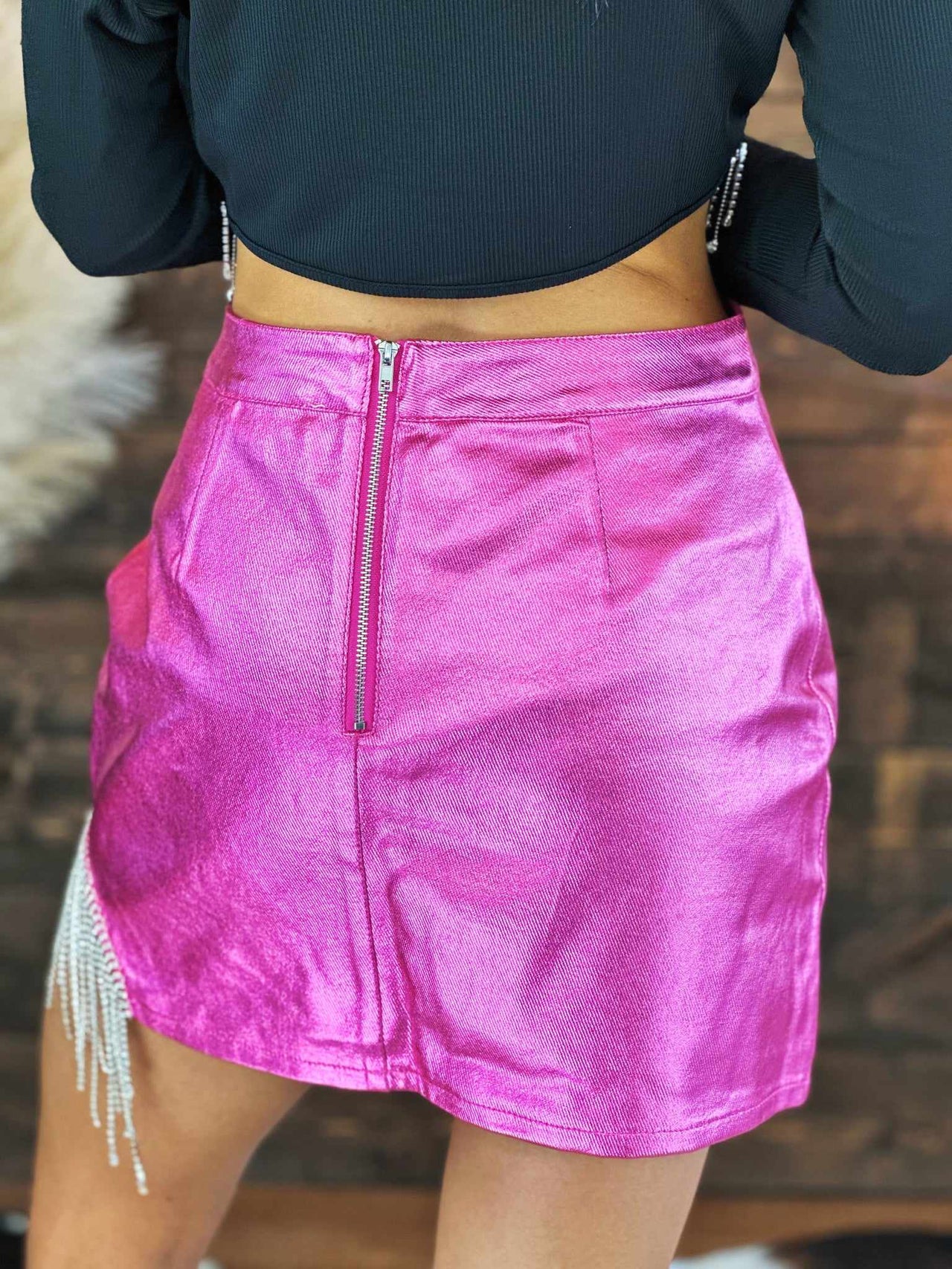 Metallic pink mini skirt