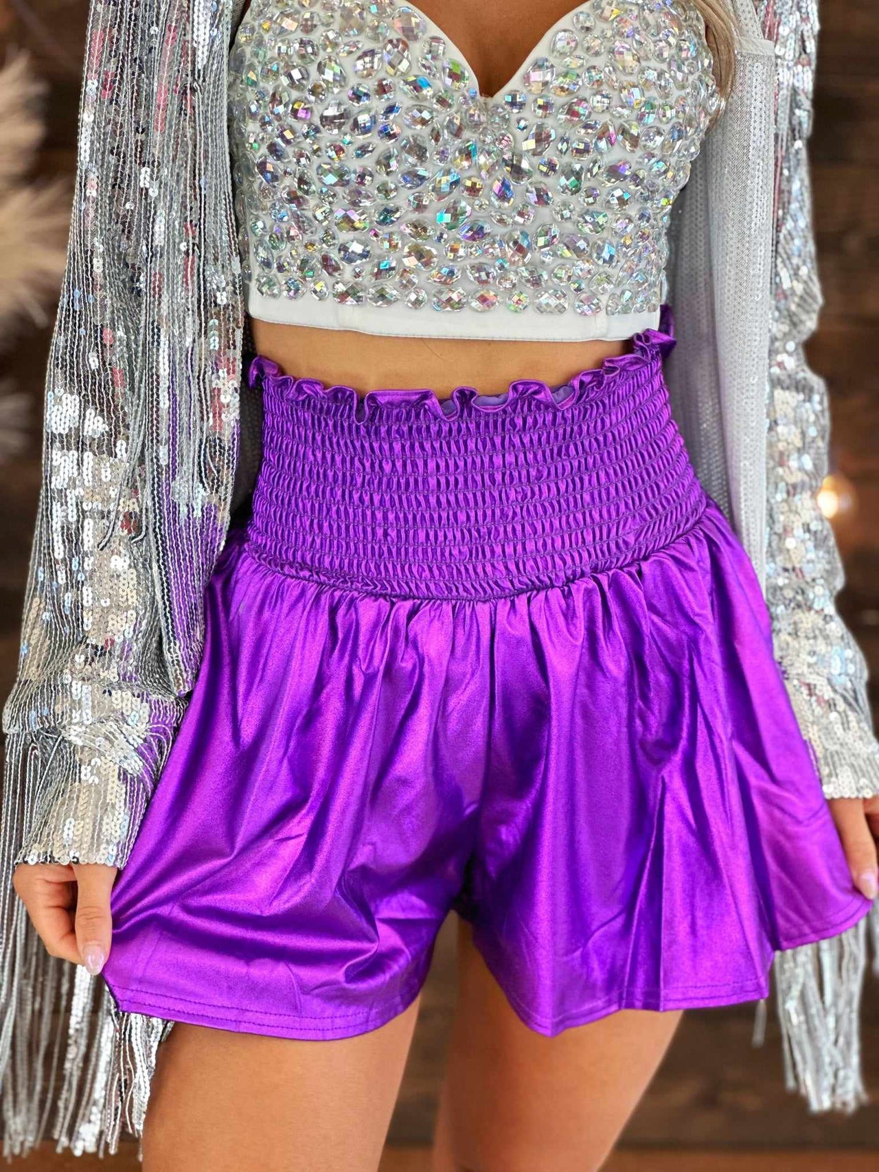 High waisted purple soft shorts
