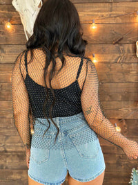 Thumbnail for Studded fish net long sleeve top.