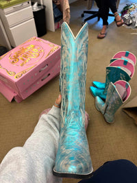 Thumbnail for OOPS BOOTS - The LeAnn Cowgirl Wide Boot - Metallic Sky Blue