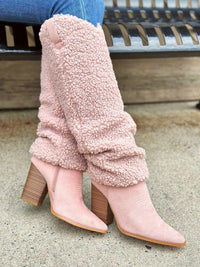 Thumbnail for knee high sherpa sweater boots pink