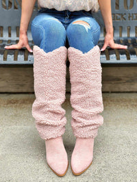 Thumbnail for Sherpa sweater knee high boots in pink.