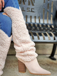 Thumbnail for Sherpa knee high boots in cream