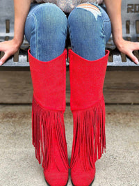 Thumbnail for Rowdy Rhinestone and Fringe Boot - Red
