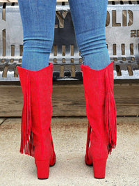 Thumbnail for Rowdy Rhinestone and Fringe Boot - Red